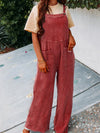 Full Size Casual Wide Leg Textured Overalls Plus Size Rust