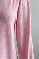 Trendy Eyelet V-Neck Blouse with Flounce Sleeves - Opaque, Highly Stretchy, Lined - 100% Polyester - Store 42