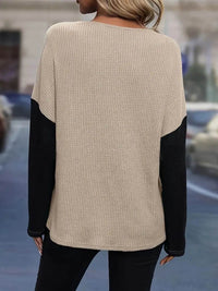 Stylish Contrast Lace Long Sleeve T-Shirt with Round Neck - Slightly Stretchy Material - Store 42