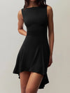 High-Low Round Neck Sleeveless Dress Black