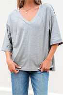 Trendy High Raglan V Neck Oversized T Shirt - Half Sleeve, Stretchy Fabric, Casual Chic - Store 42