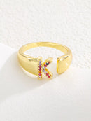 18K Gold-Plated Zircon Letter Ring K onesize