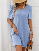 Textured Round Neck Short Sleeve Mini Dress