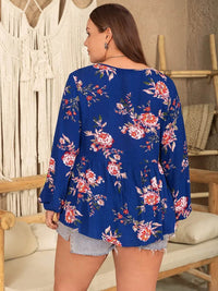 Elegant Plus Size Printed Blouse With Tie Neck & Balloon Sleeves - 100% Viscose - Store 42
