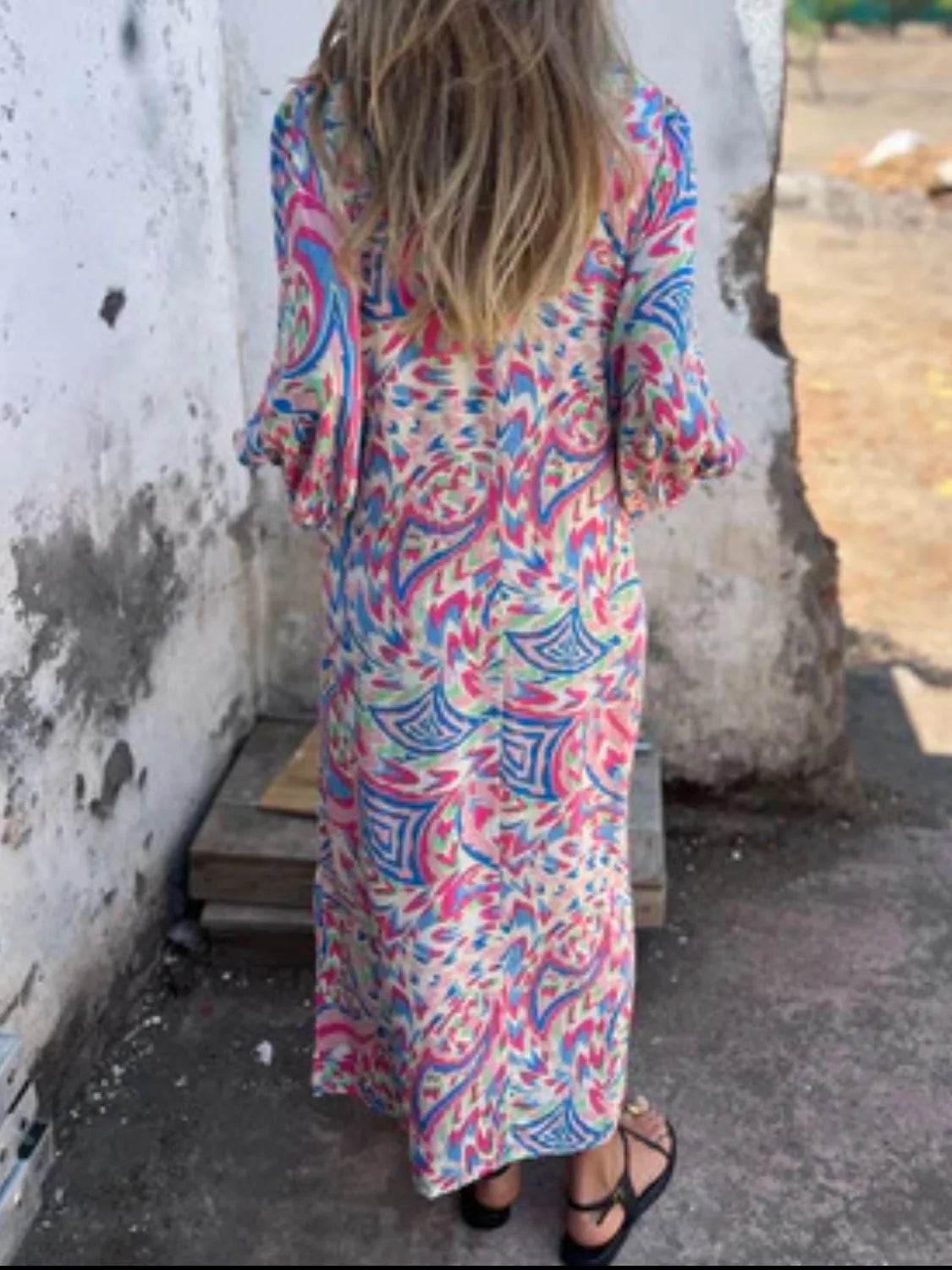 Full Size Printed V-Neck Dress with Pockets Plus Size - Store 42