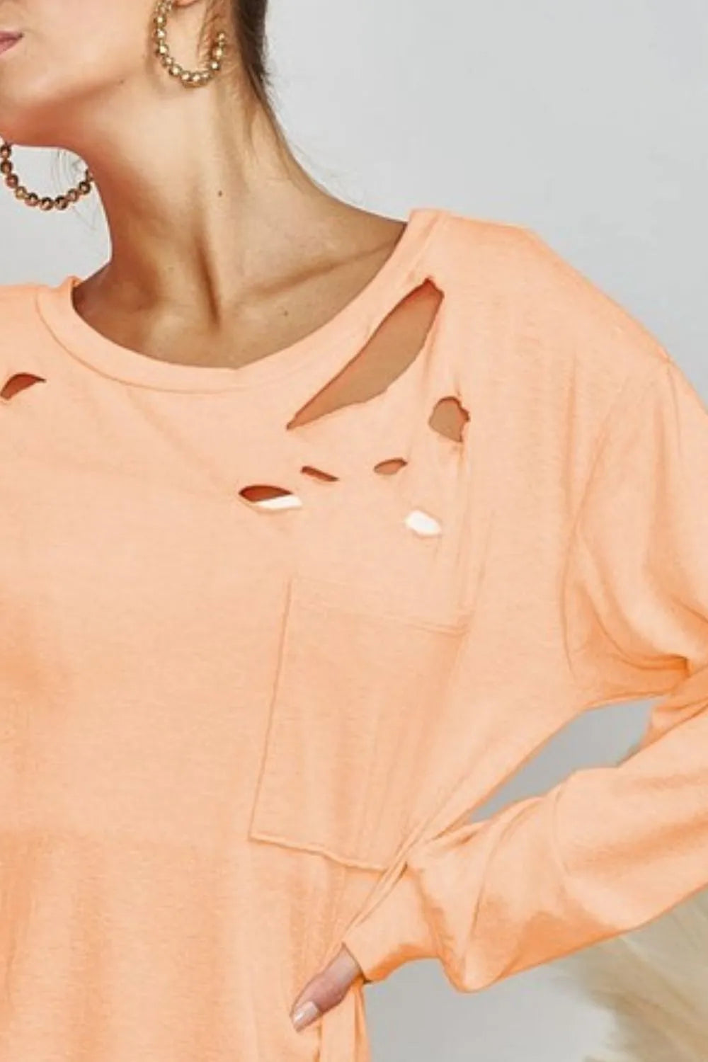 BiBi Laser Cut Triblend T-Shirt - Stylish Distressed Detail and Pocketed Design