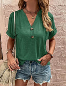 Full Size Casual Notched Short Sleeve Blouse Plus Size - Store 42