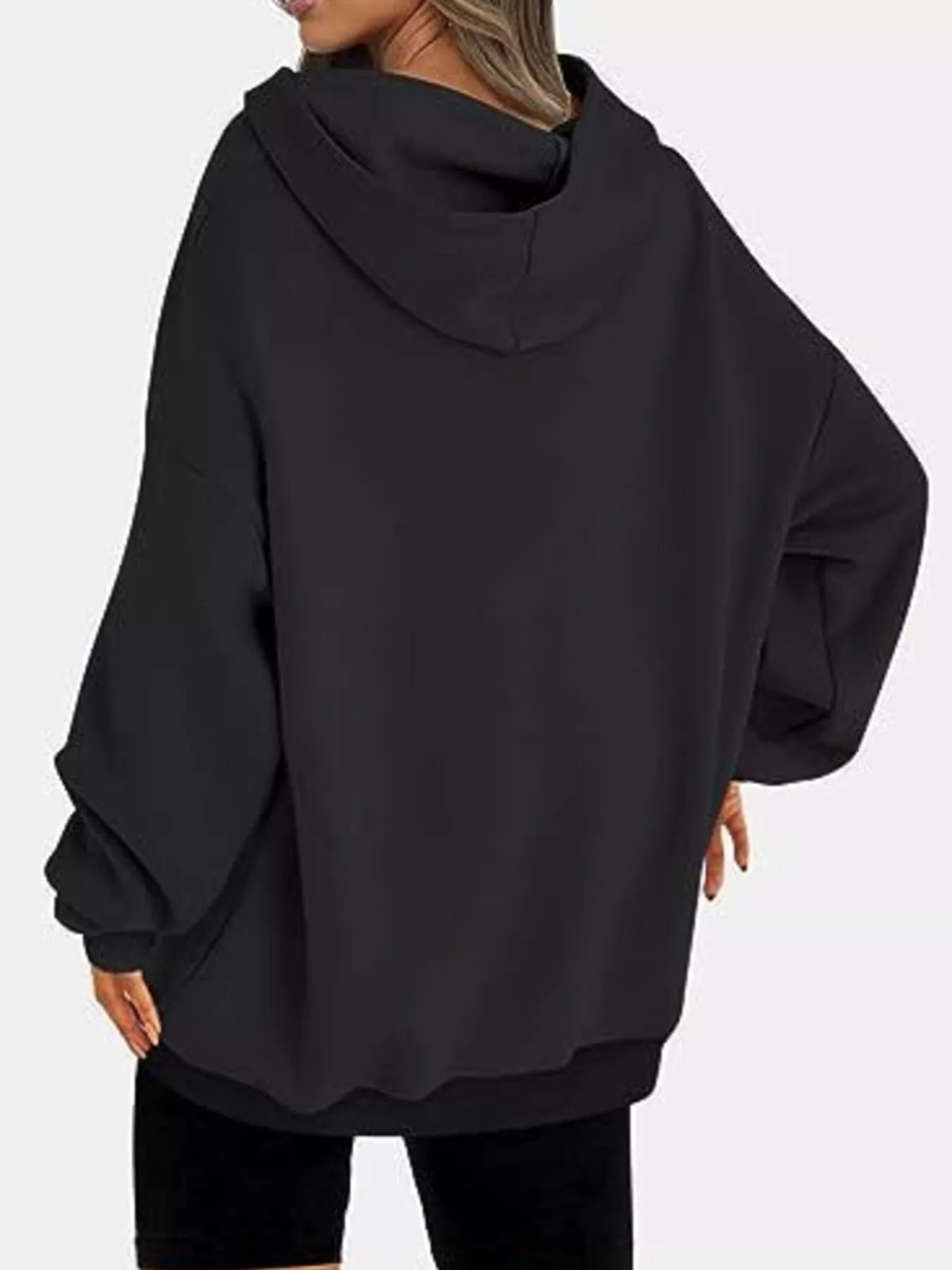 Oversized Drop Shoulder Long Sleeve Hoodie - Slightly Stretchy, Soft Polyester Blend