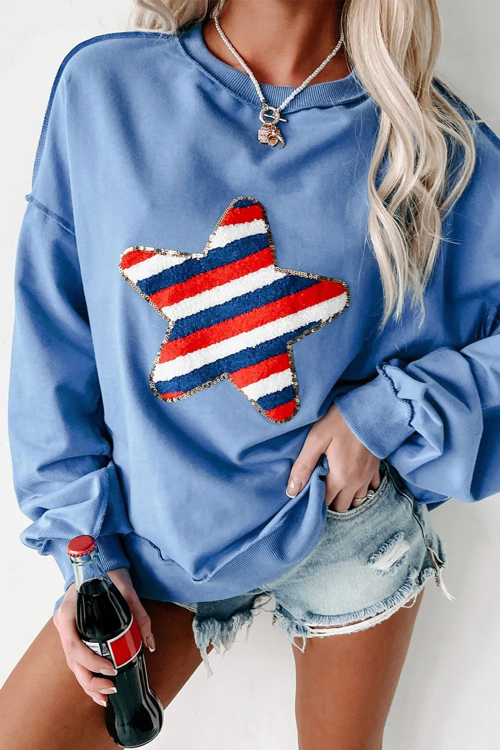 Trendsi Exposed Seam Long Sleeve Sweatshirt - Opaque 50% Cotton & 50% Polyester