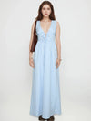 Plaid Tie Front Sleeveless Maxi Dress Light Blue