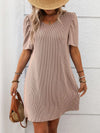 Textured Round Neck Short Sleeve Mini Dress Pale Blush