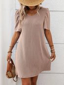 Textured Round Neck Short Sleeve Mini Dress Pale Blush
