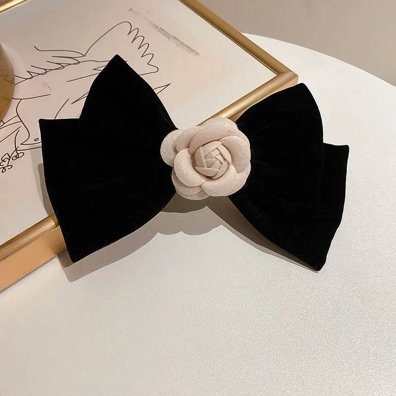 Elegant Rose Trim Bow Hair Clip - Stylish Alloy and Polyester Accessory for Chic Hairstyles