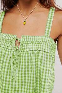 Tied Front Textured Square Neck Cami Light Green