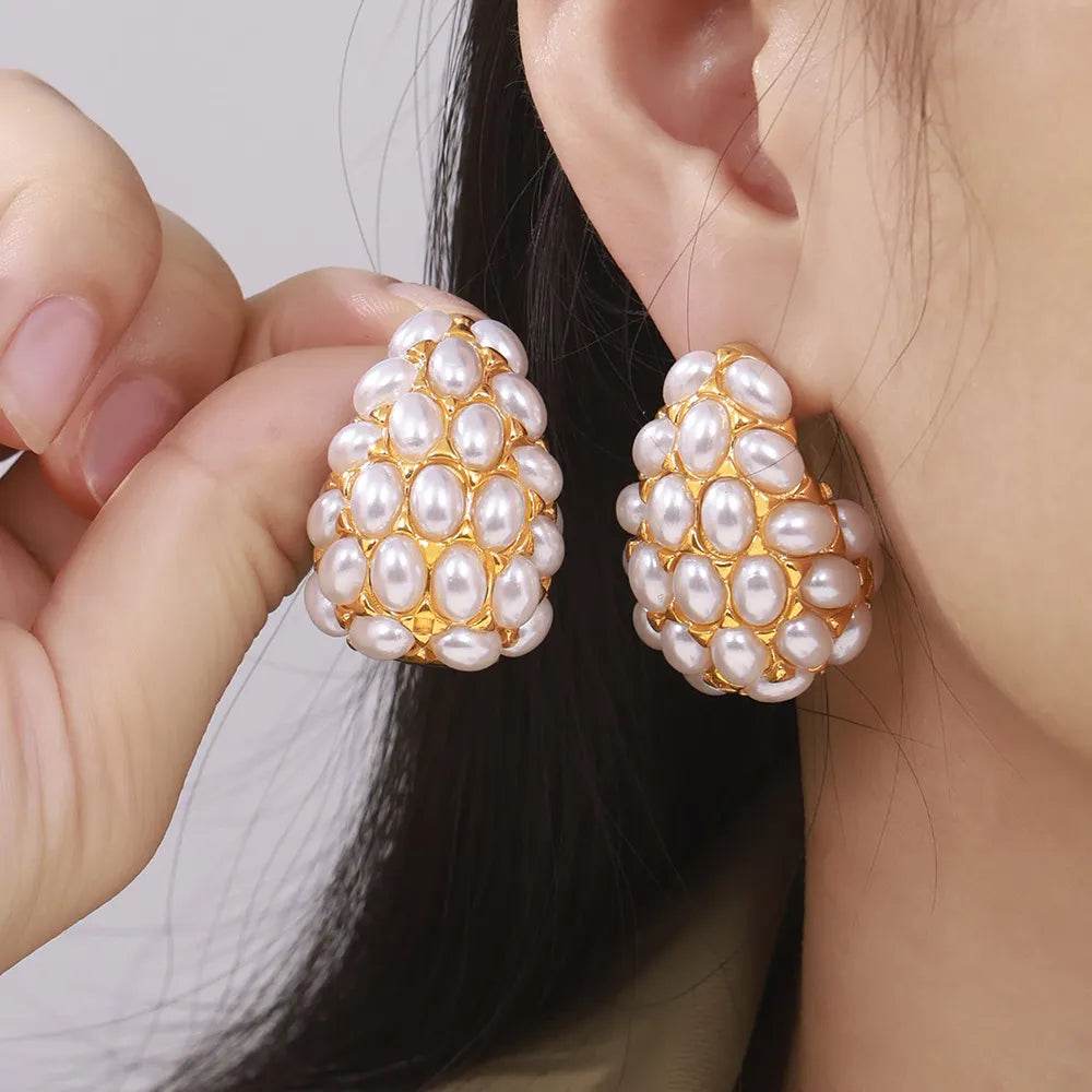 Elegant 18K Gold-Plated Titanium Steel Imitation Pearl Earrings - 1.3 in Stylish Accessory