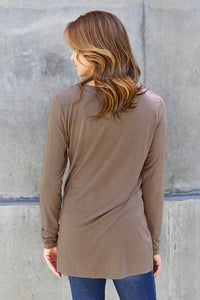 Basic Bae Women's Full Size Round Neck Long Sleeve Top with Pockets and Moderate Stretch - Store 42