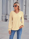 Elegant Eyelet V-Neck Blouse with Flounce Sleeves - Slightly Stretchy Cotton Blend - Store 42