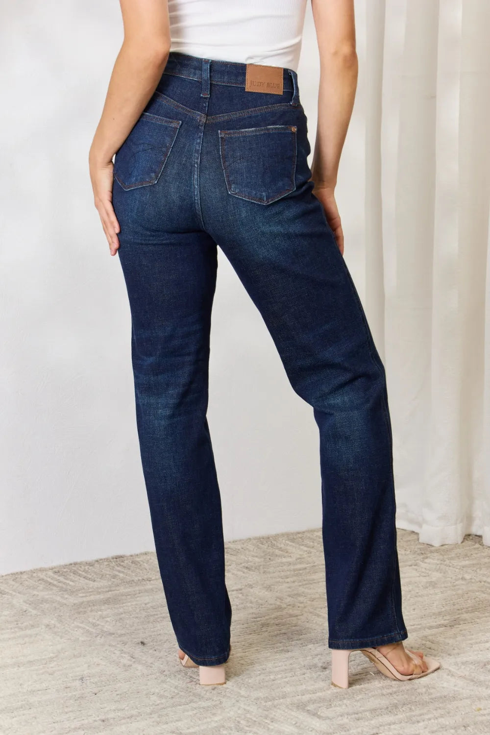 Judy Blue High-Waisted Button-Fly Medium Wash Straight Jeans for Women | Comfort Stretch Denim