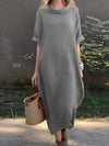 Full Size Casual Loose Fit Round Neck Midi Dress Plus Size - Store 42