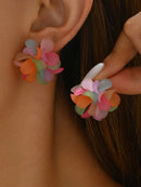 Acrylic Colorful Flower Stud Earrings Gold One Size