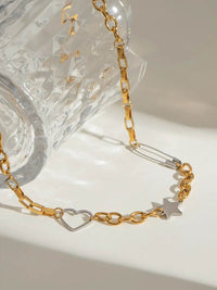 Elegant 18K Gold-Plated Stainless Steel Star Heart Necklace - 17.7 Inch Chain - Store 42