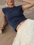 Basic Solid Color Round Neck T-Shirt for Comfortable Everyday Wear, 92% Rayon 8% Spandex - Store 42