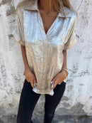 Full Size Collared Neck Short Sleeve Shirt Plus Size - Store 42