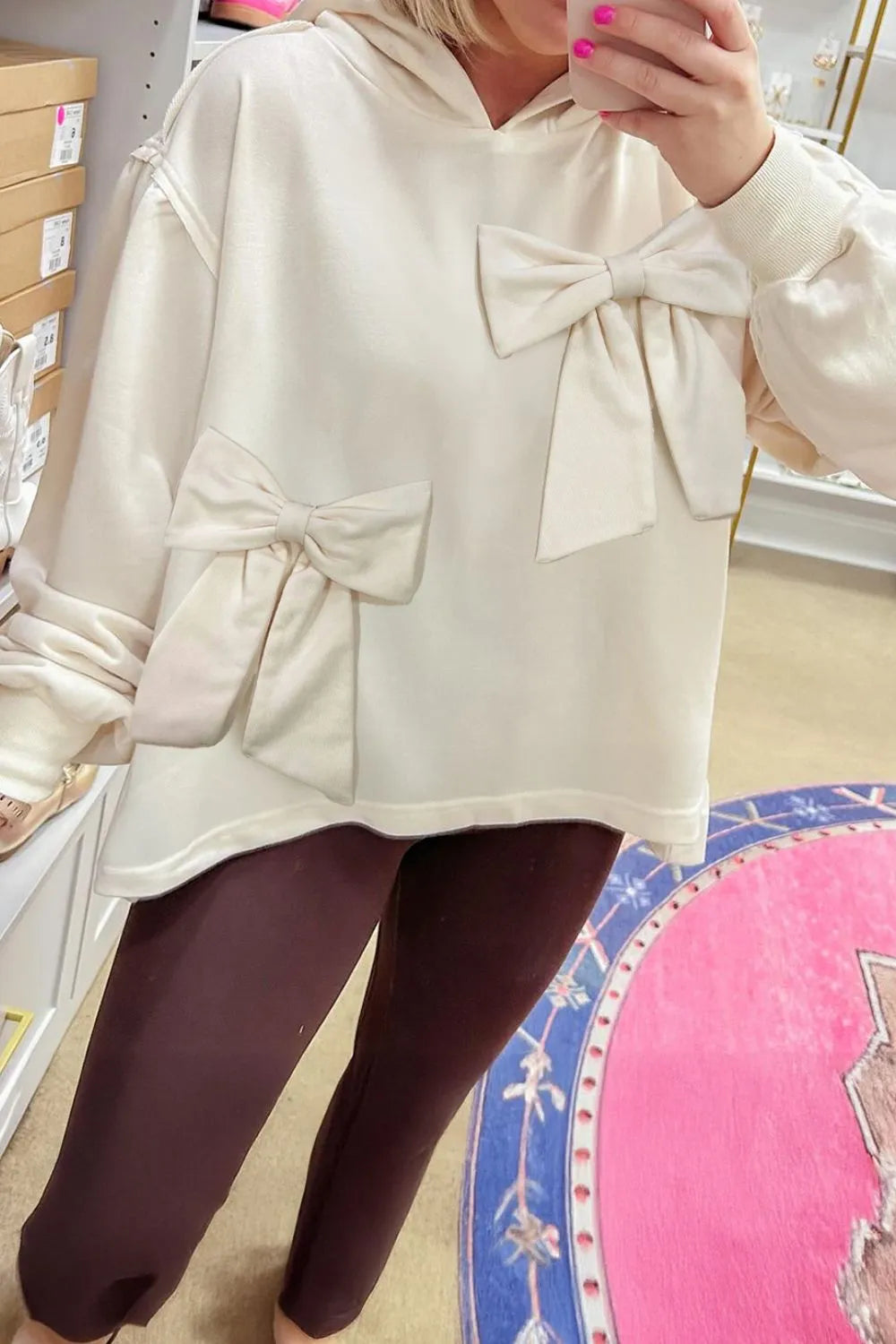 Stylish Bow Detail Oversized Hoodie With Dropped Shoulders - Soft Polyester Cotton Blend