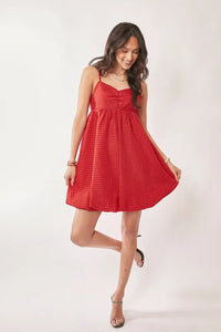 Davi & Dani Textured Sweetheart Neckline Bubble Hem Dress Red