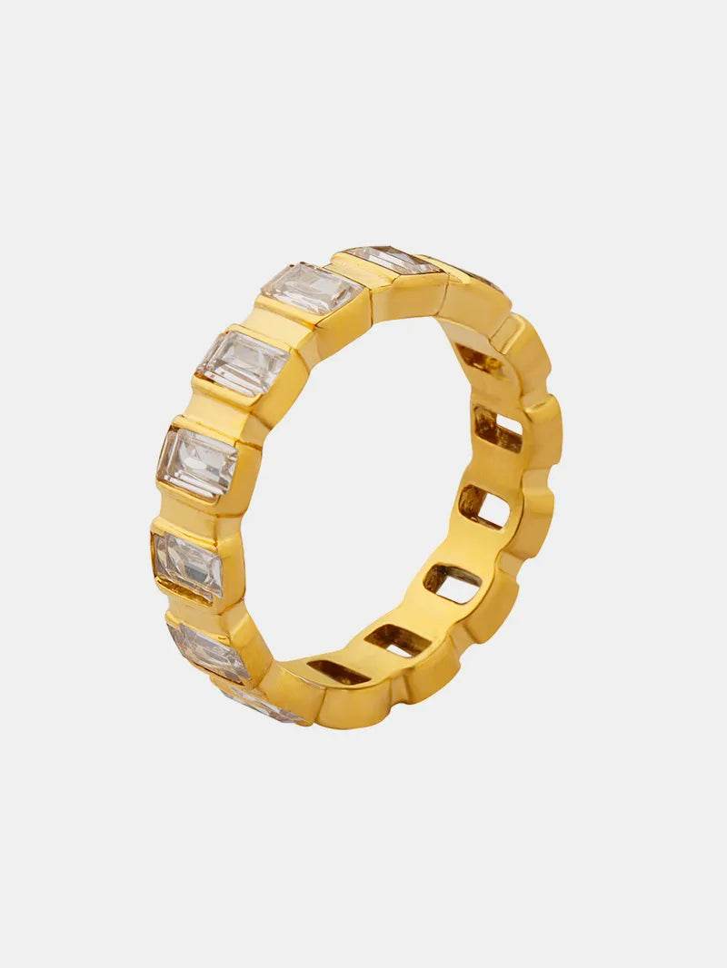 Elegant 18K Gold-Plated Titanium Steel Ring with Zircon Inlay - Stylish and Durable
