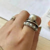 Elegant Alloy Three-Layer Open Ring with Synthetic Pearl and Rhinestones - Store 42