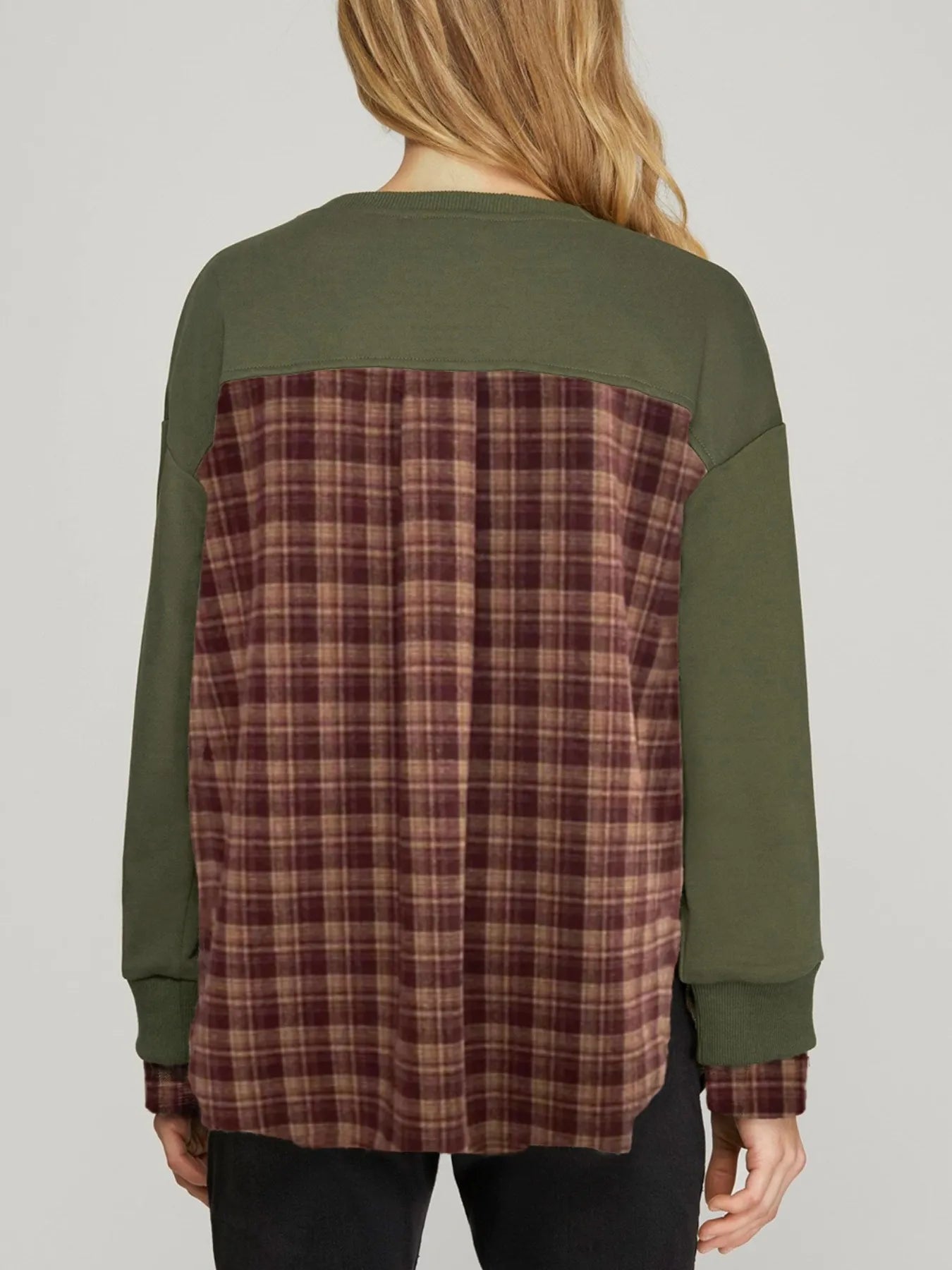 Plaid Patchwork Drop Shoulder Sweatshirt