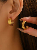 18K Gold-Plated Textured Triple Band Hoop Earrings - Store 42