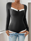 Perfee Ribbed Contrast Long Sleeve Bodysuit - Store 42