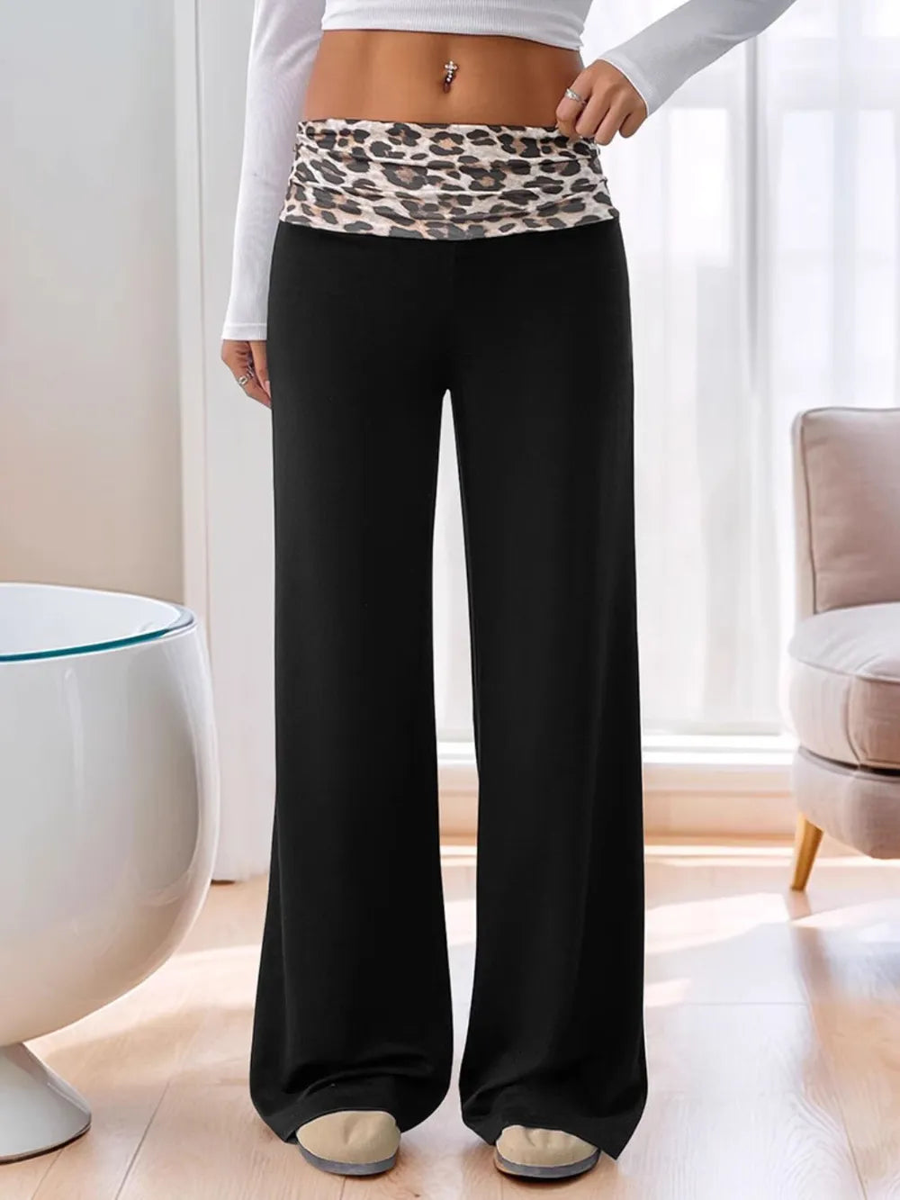 Trendy High Waist Leopard Print Pants for Women - Opaque & Comfortable with Stretch