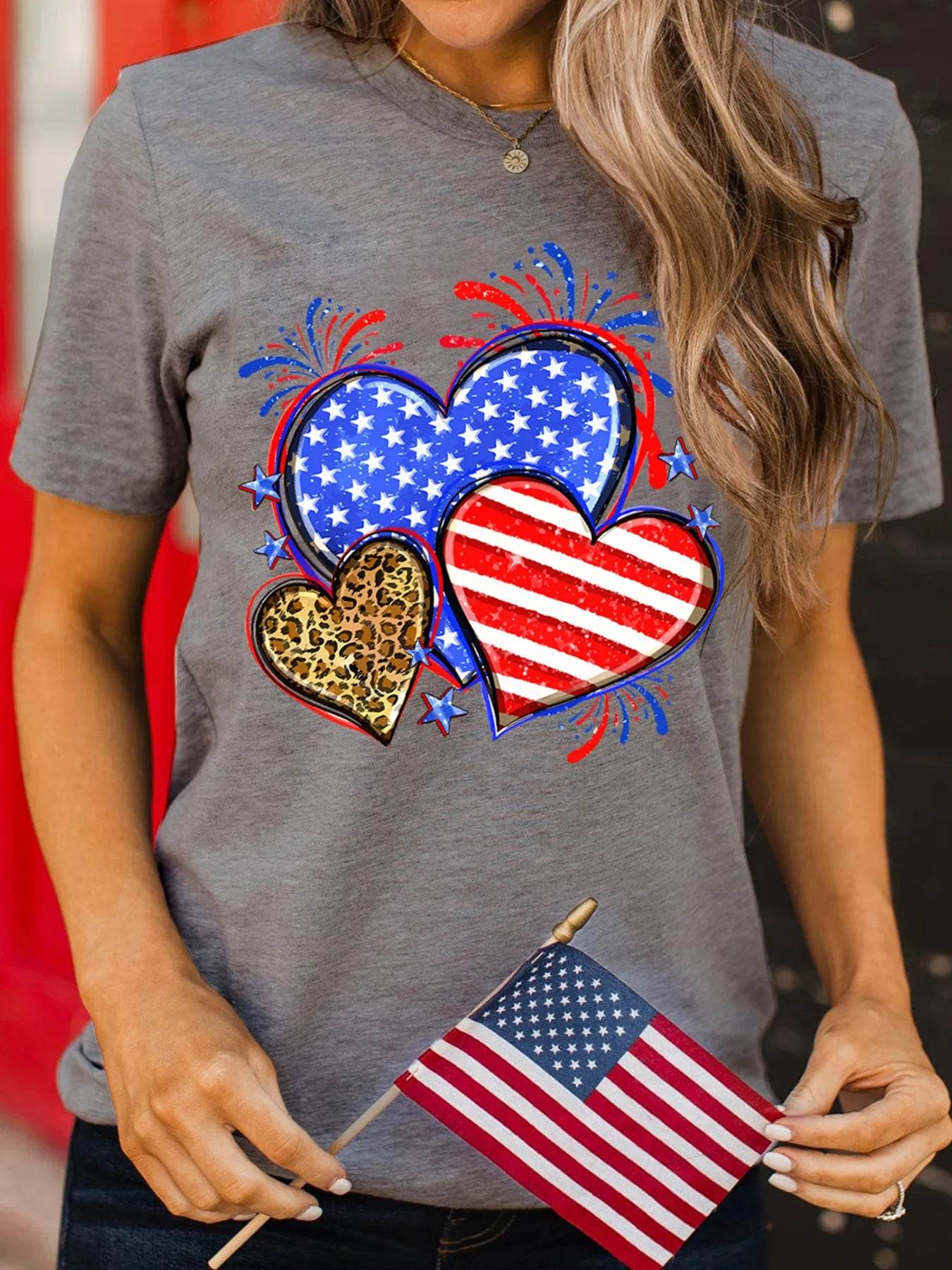 American Heart Graphic T-Shirt for Women - Soft Stretchy Round Neck Tee in Various Sizes
