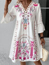 Lace Detail Printed Three-Quarter Sleeve Dress Deep Rose
