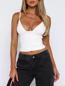 Ruched V-Neck Cami White