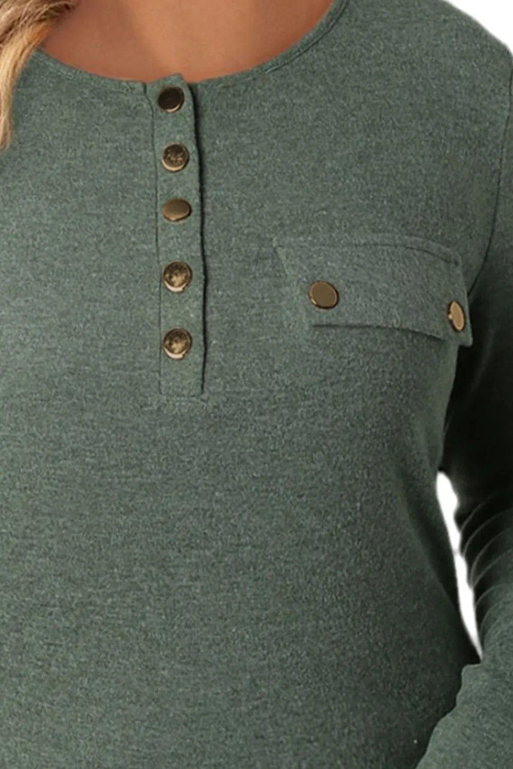 Plus Size 1X-3X Half Snap Long Sleeve T-Shirt - Slightly Stretchy, Opaque, Casual Style