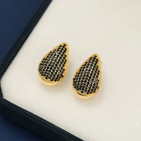 18K Gold-Plated Zircon Teardrop Earring Black One Size
