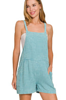 Zenana Washed Double Gauze Tie Back Rompers DUSTY TEAL