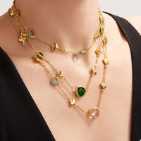 18K Gold-Plated Heart Necklace with Glass Stone