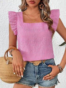 Ruffle Sleeve Gingham Square Neck Top