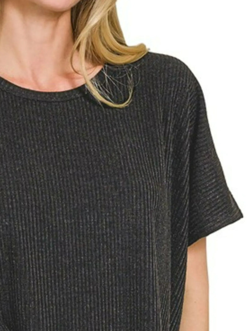 Zenana Oversized Ribbed Knit Top - Short Sleeve Round Neck, Soft & Breathable, Casual Everyday Wear