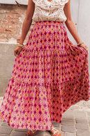 Printed Tiered Maxi Skirt Rose