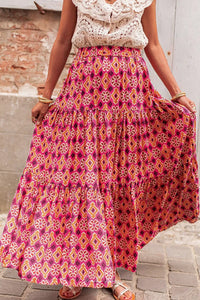 Printed Tiered Maxi Skirt Rose