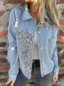 Full Size Leopard Button Up Denim Jacket Plus Size - Store 42