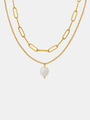 Freshwater Pearl Titanium Steel Double-Layered Necklace