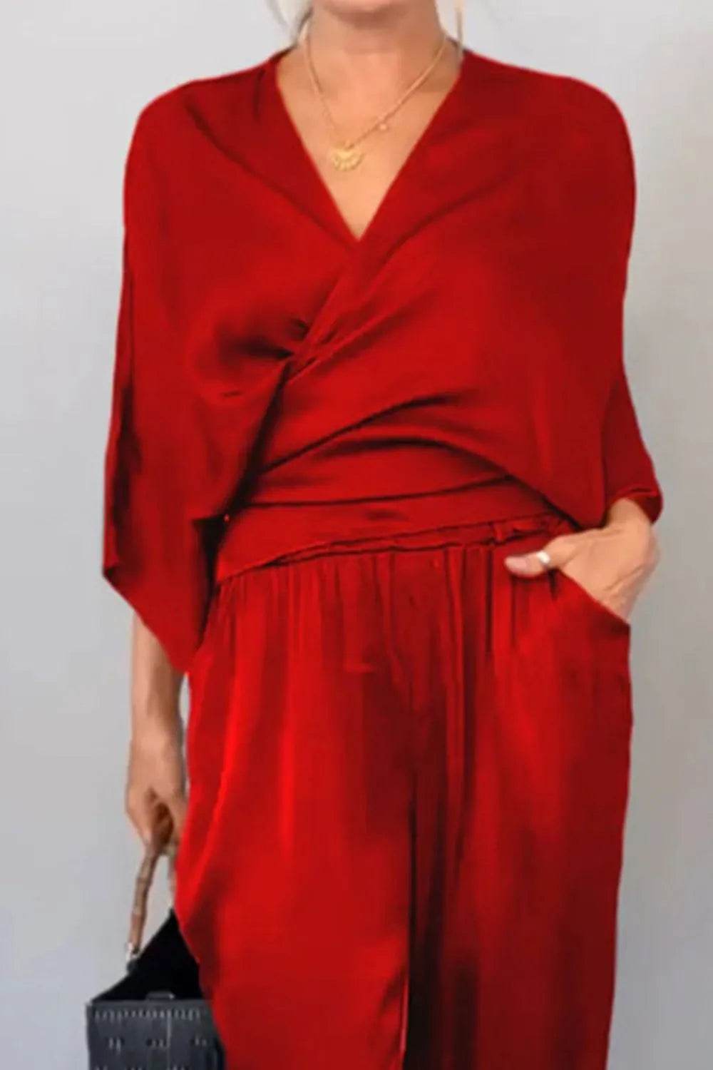 Full Size Wrap Surplice Top and Pants Set Plus Size - Store 42