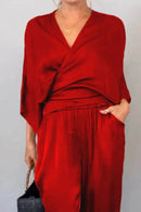 Full Size Wrap Surplice Top and Pants Set Plus Size - Store 42